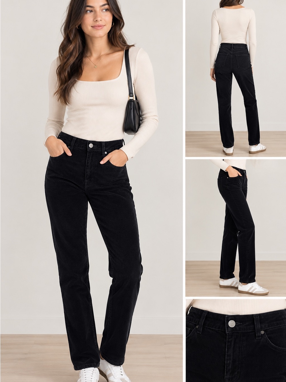 Pilcro High-Rise Straight Leg Corduroy Pants in Black